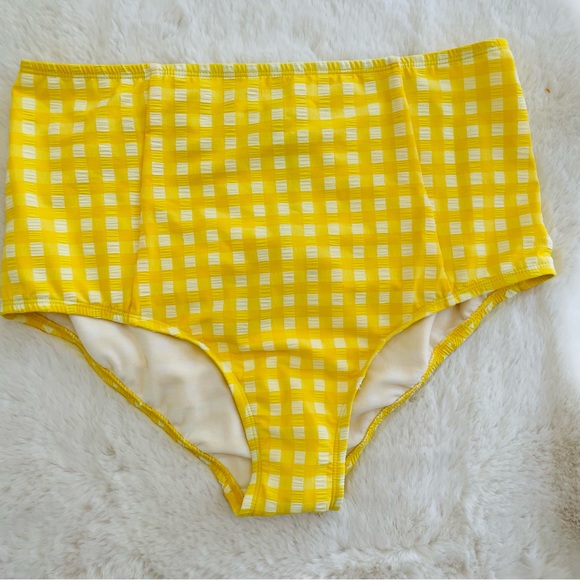 KONA SOL NWT Women's Yellow White Gingham High Waist Full Coverage Bikini Bottom - Picture 3 of 12